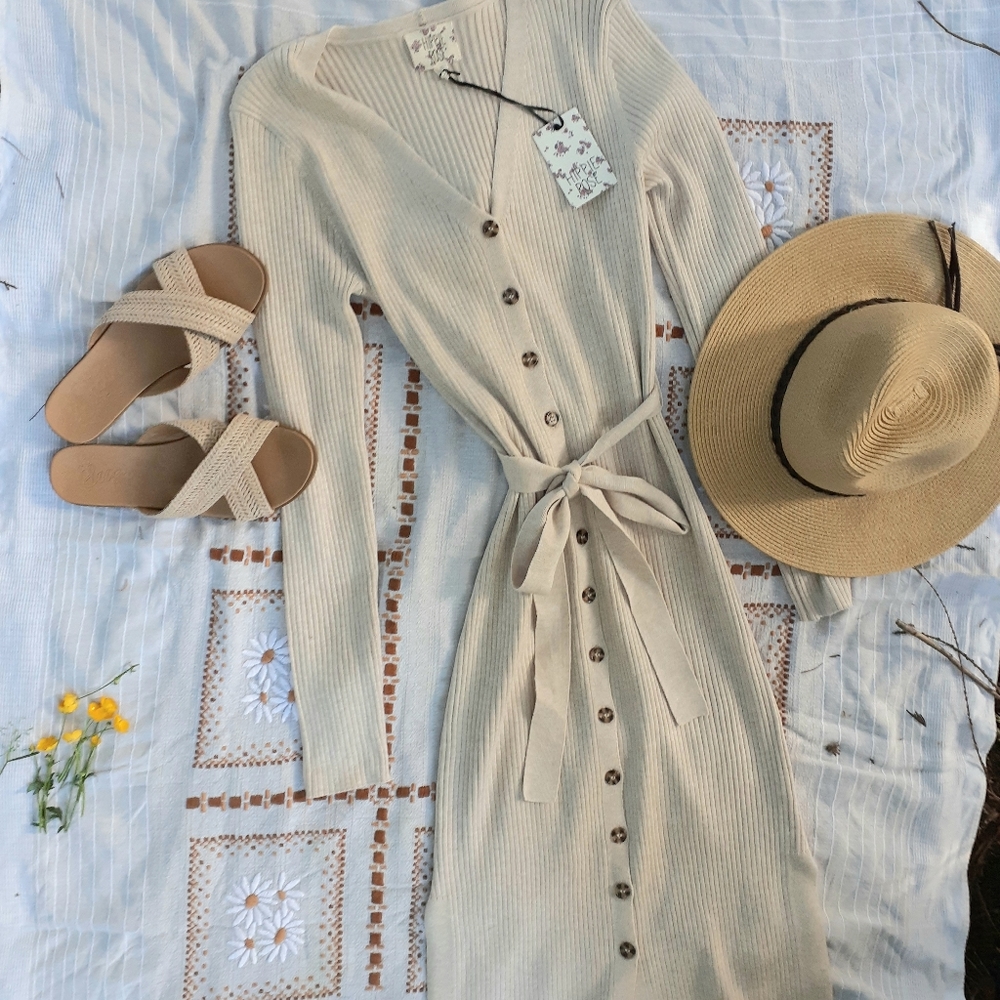 Cream sweater dress new bodycon hippie rose